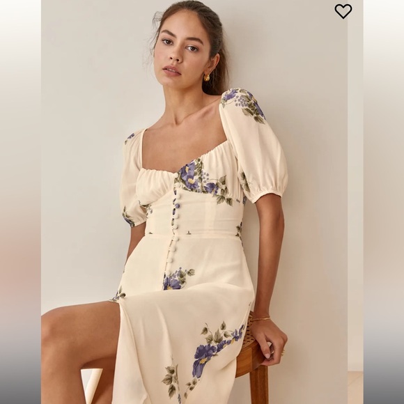 Reformation Charlee Floral Dress, Macadamia, 10 - Picture 3 of 9